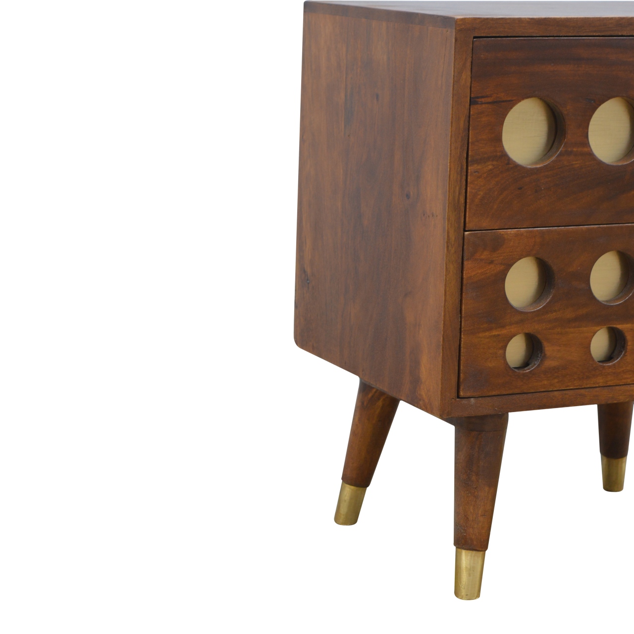 Solid Mango Wood Chestnut Finished Brass Cut-Out Bedside - Image 7