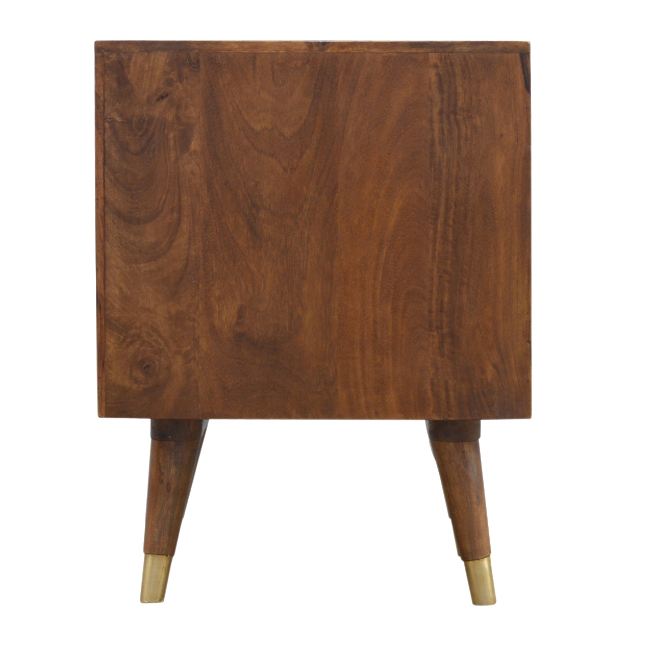 Solid Mango Wood Chestnut Finished Brass Cut-Out Bedside - Image 9