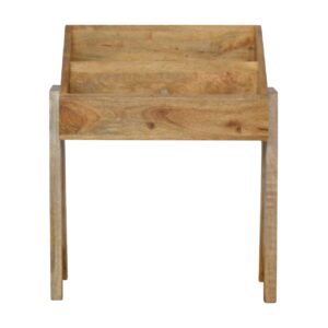 Solid Mango Wood Oak Finished Trestle Magazine Rack