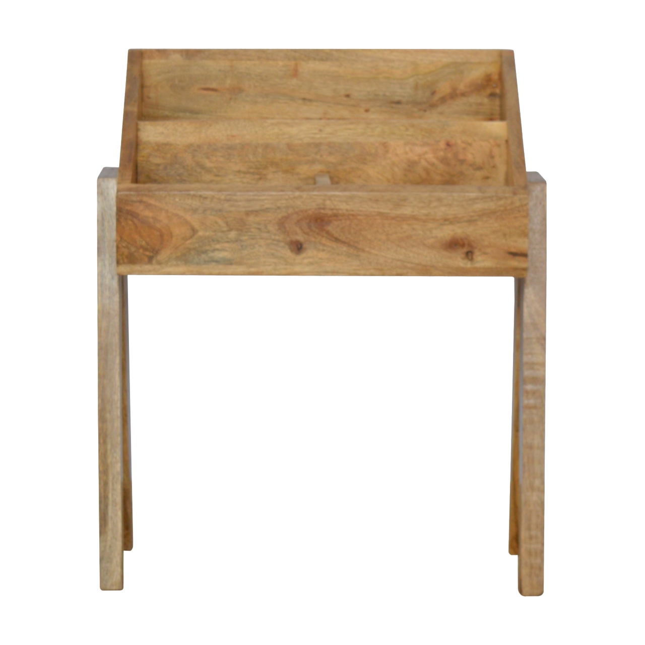 Solid Mango Wood Oak Finished Trestle Magazine Rack