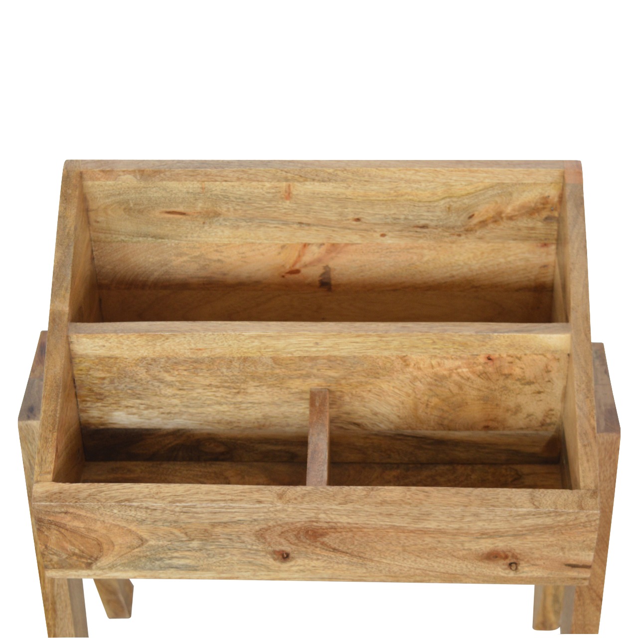 Solid Mango Wood Oak Finished Trestle Magazine Rack - Image 4