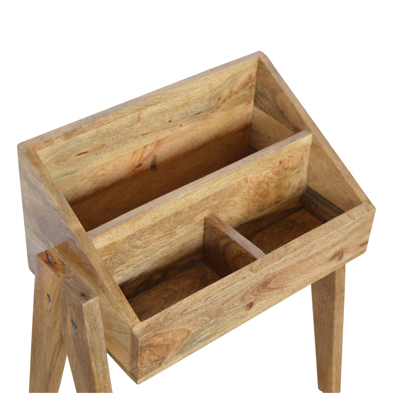 Solid Mango Wood Oak Finished Trestle Magazine Rack - Image 5