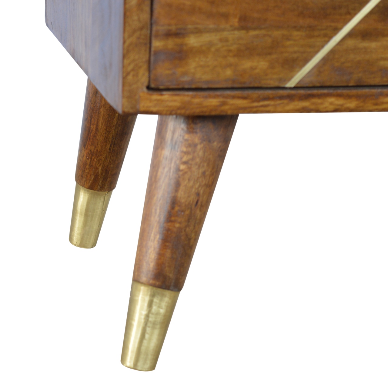 Solid Chestnut Finished Mango Wood Two Drawer Geometric Brass Cabinet1 - Image 6