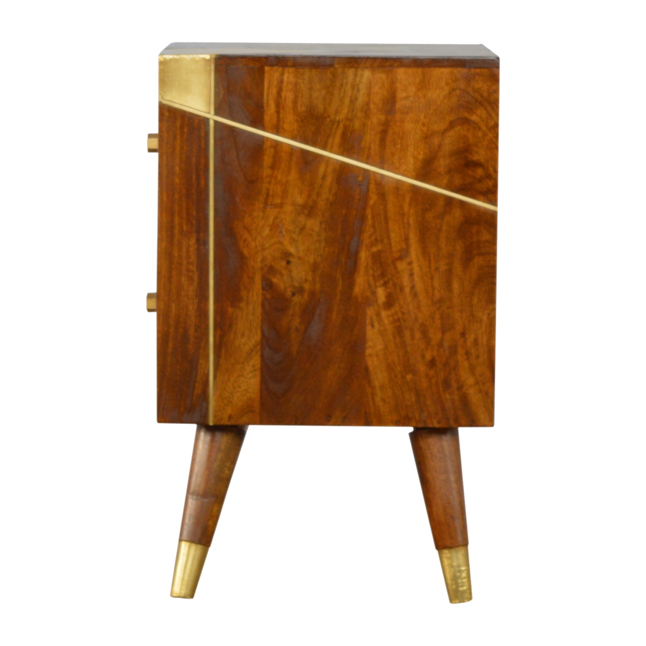 Solid Chestnut Finished Mango Wood Two Drawer Geometric Brass Cabinet1 - Image 7