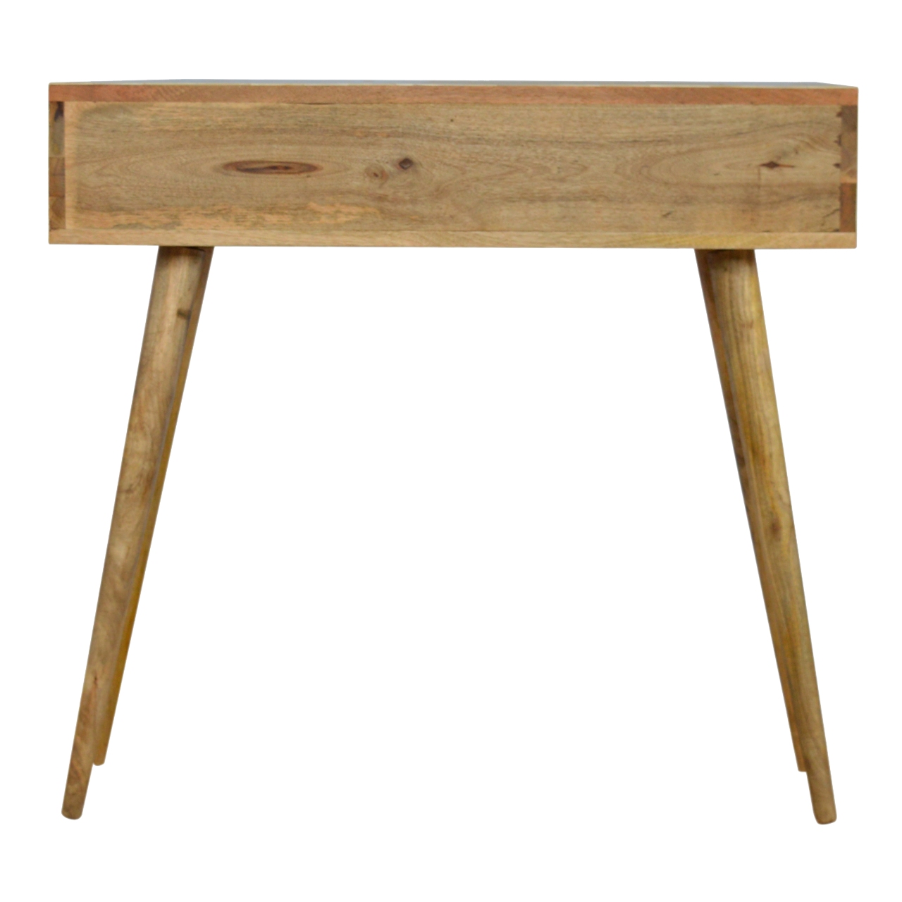 Solid Mango Wood Oak Finished 2 Drawer Floral Bone Inlay Console Table - Image 9