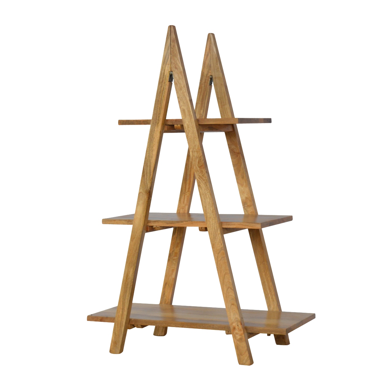 Solid Mango Wood Oak Finished Ladder Style Open Display Unit - Image 2
