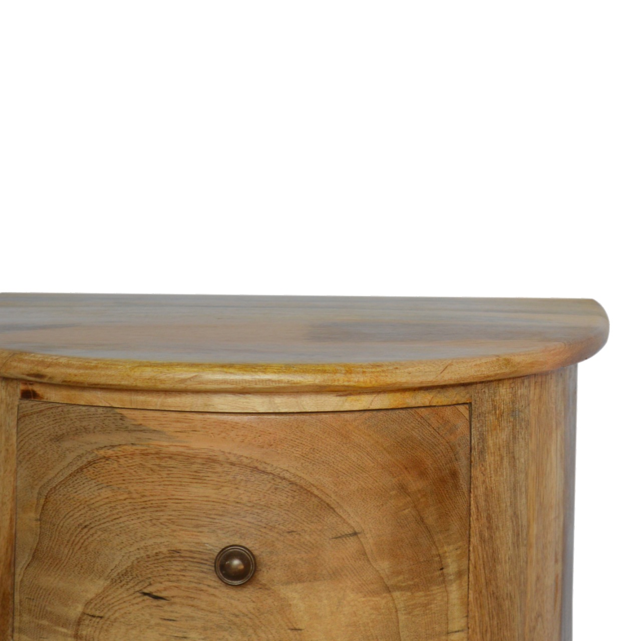 Solid Mango Wood Oak Finished 3 Drawer Serpentine Drum Chest - Image 5