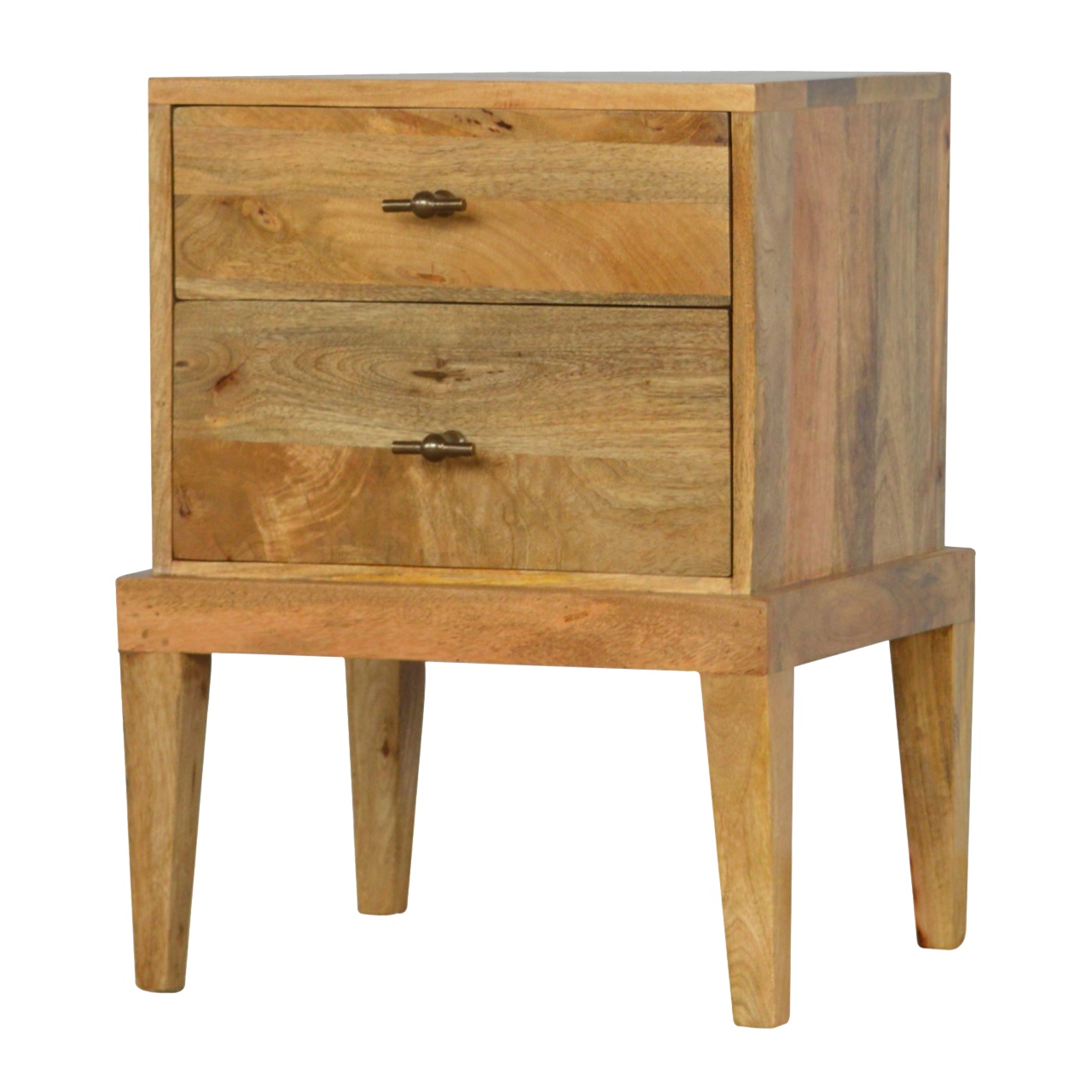 Solid Mango Wood Oak Finished 2 Drawer Bedside with T-Bar Knobs - Image 3