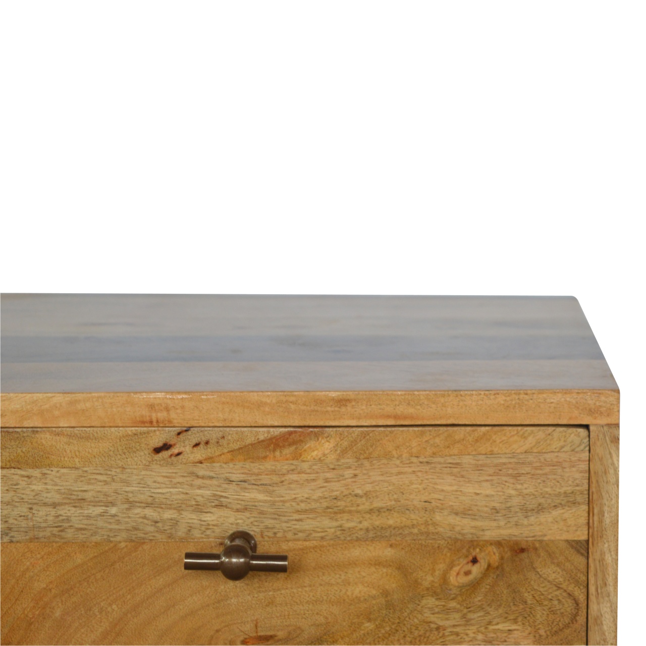 Solid Mango Wood Oak Finished 2 Drawer Bedside with T-Bar Knobs - Image 4