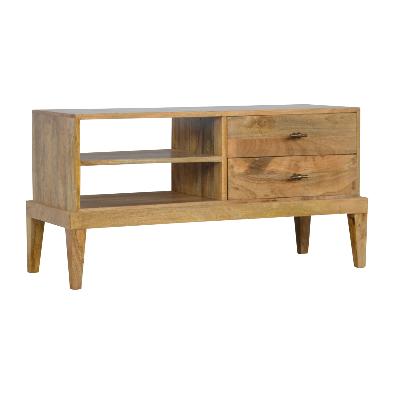 Solid Mango Wood Oak Finished 2 Drawer T-Bar Media Unit - Image 2
