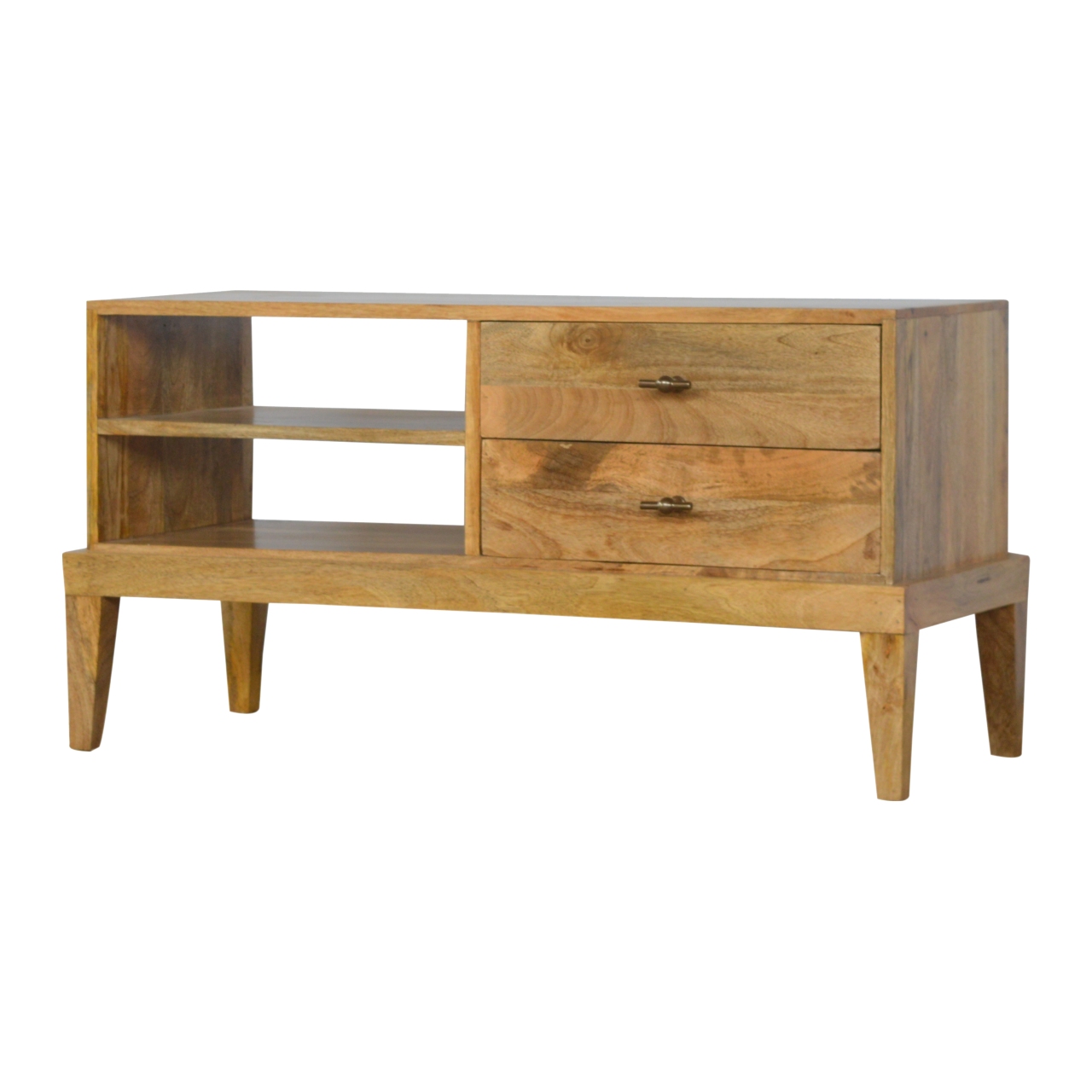 Solid Mango Wood Oak Finished 2 Drawer T-Bar Media Unit - Image 3