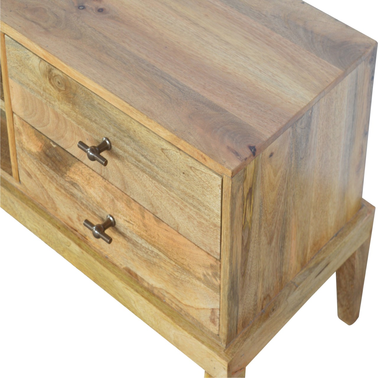 Solid Mango Wood Oak Finished 2 Drawer T-Bar Media Unit - Image 5