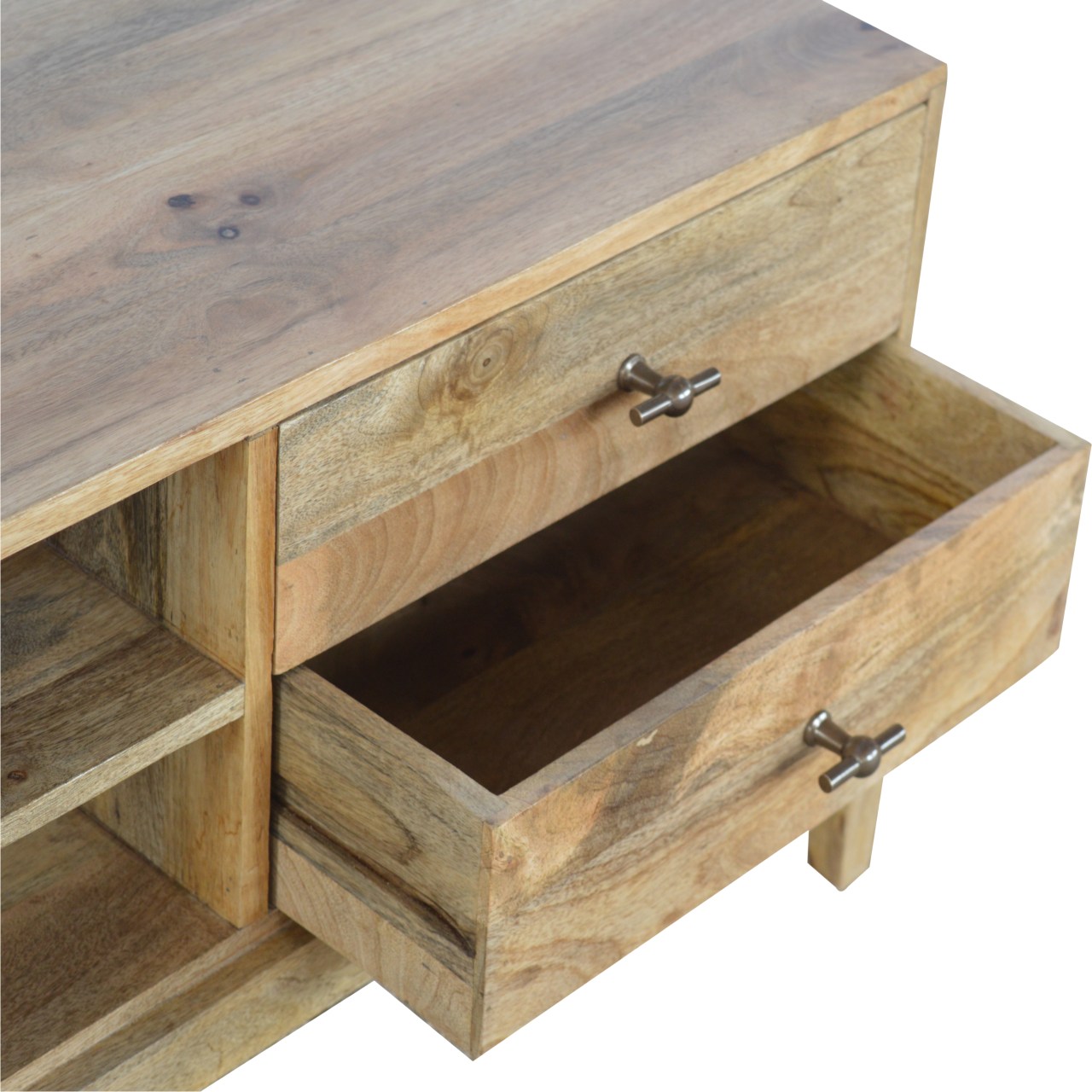 Solid Mango Wood Oak Finished 2 Drawer T-Bar Media Unit - Image 6