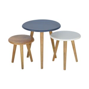 Solid Mango Wood Oak Finished Set of 3 Nordic Stools