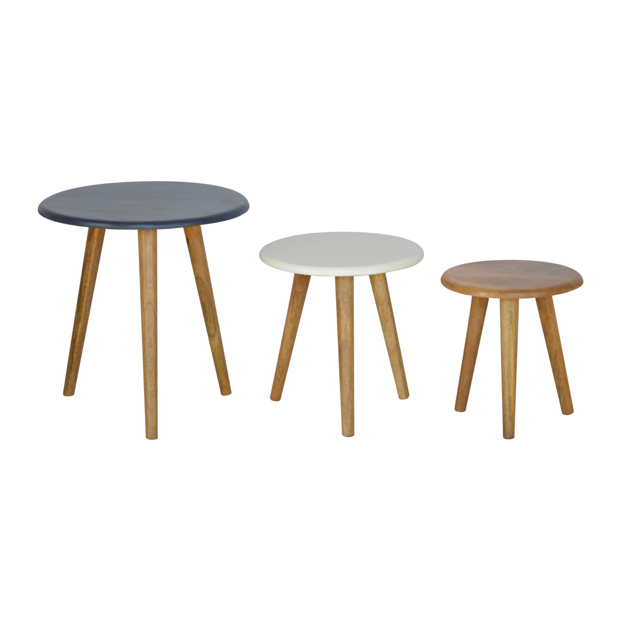 Solid Mango Wood Oak Finished Set of 3 Nordic Stools - Image 2