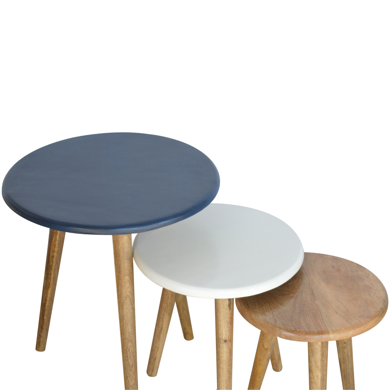 Solid Mango Wood Oak Finished Set of 3 Nordic Stools - Image 6