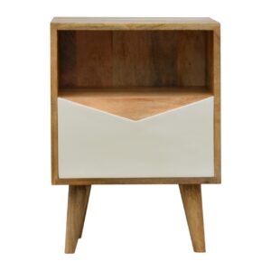 Solid Mango Wood Oak Finished 1 Drawer White Envelope Bedside