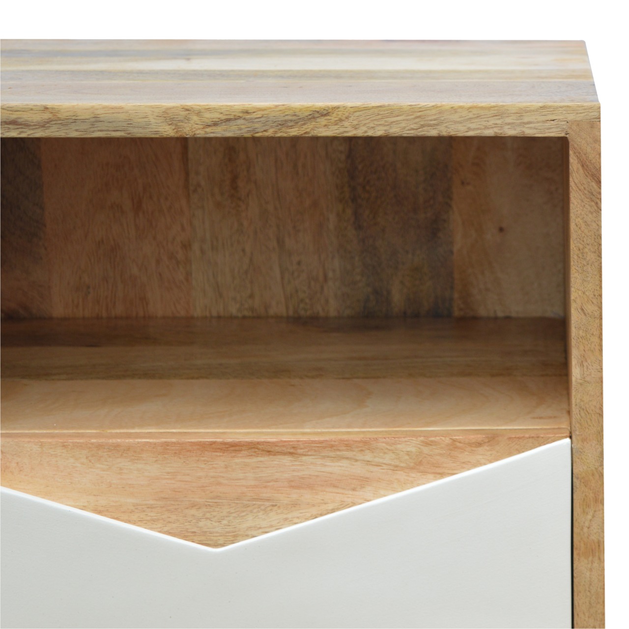 Solid Mango Wood Oak Finished 1 Drawer White Envelope Bedside - Image 4