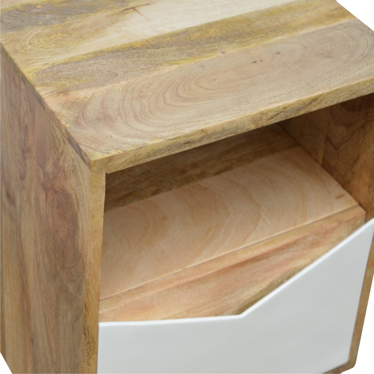 Solid Mango Wood Oak Finished 1 Drawer White Envelope Bedside - Image 5