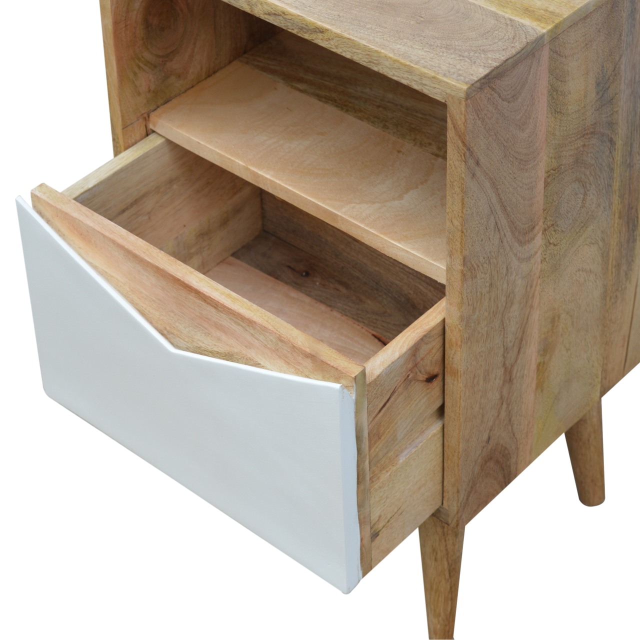 Solid Mango Wood Oak Finished 1 Drawer White Envelope Bedside - Image 6