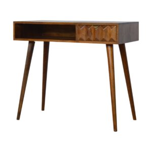 Solid Mango Wood Chestnut Finished 1 Drawer 1 Slot Prism Desk