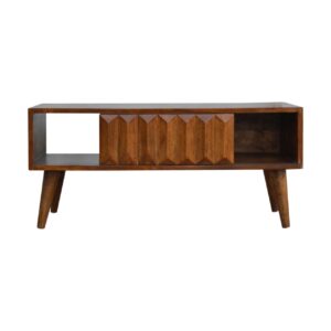 Solid Mango Wood Chestnut Prism Sliding Media Unit