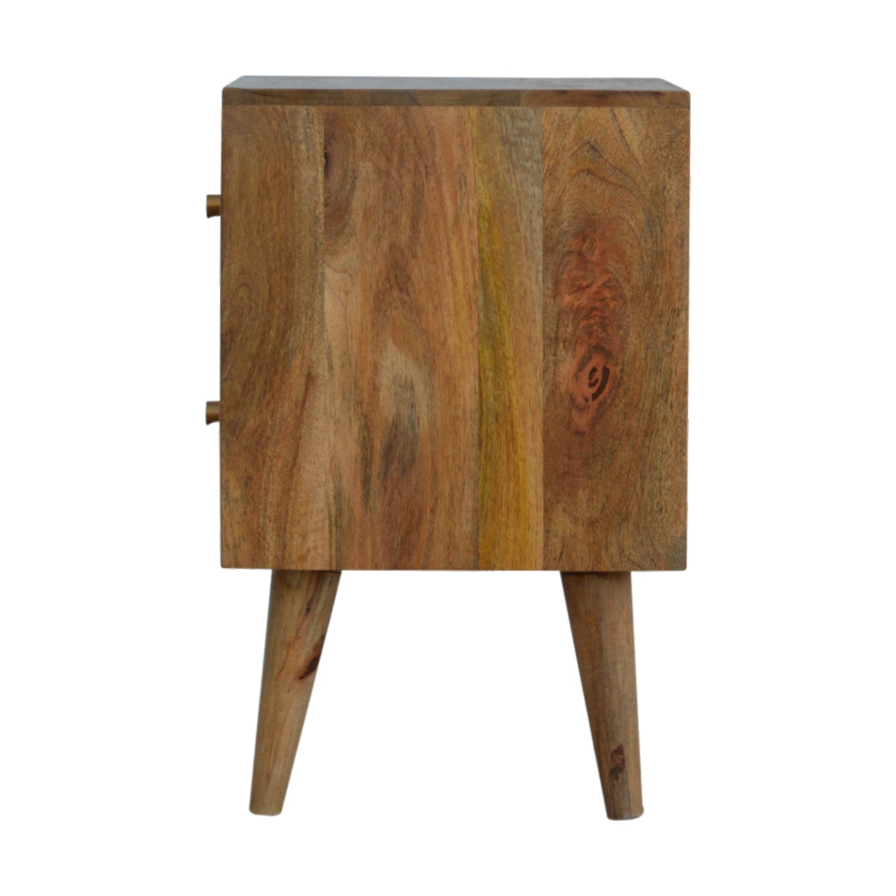 Solid Mango Wood Oak Finished Cube Carved 2 Drawer Bedside - Image 7