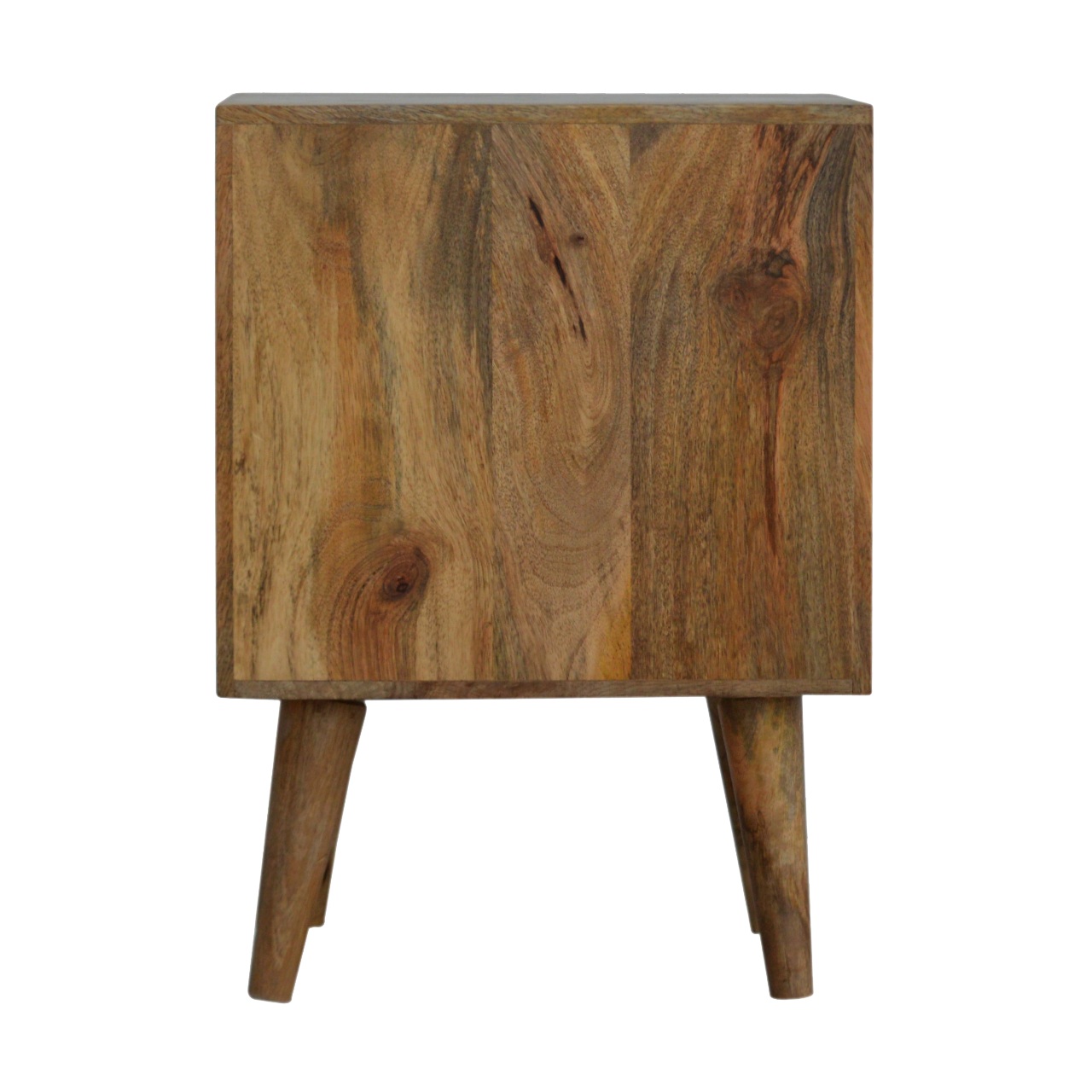Solid Mango Wood Oak Finished Cube Carved 2 Drawer Bedside - Image 8
