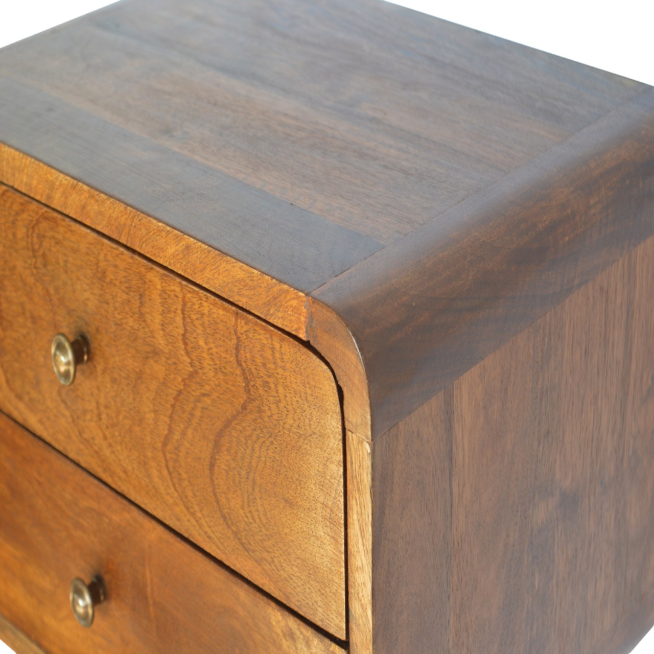 Solid Mango Wood Floating Curved Chestnut Bedside - Image 3