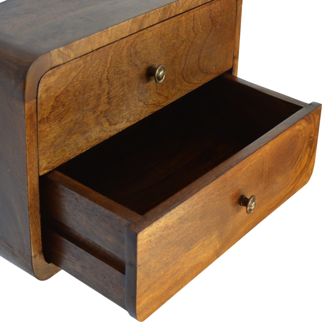Solid Mango Wood Floating Curved Chestnut Bedside - Image 4