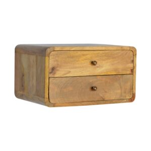 Solid Mango Wood Oak Finish 2 Drawer Floating Bedside