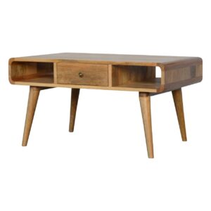 Solid Mango Wood Curved Oak Finish Coffee Table
