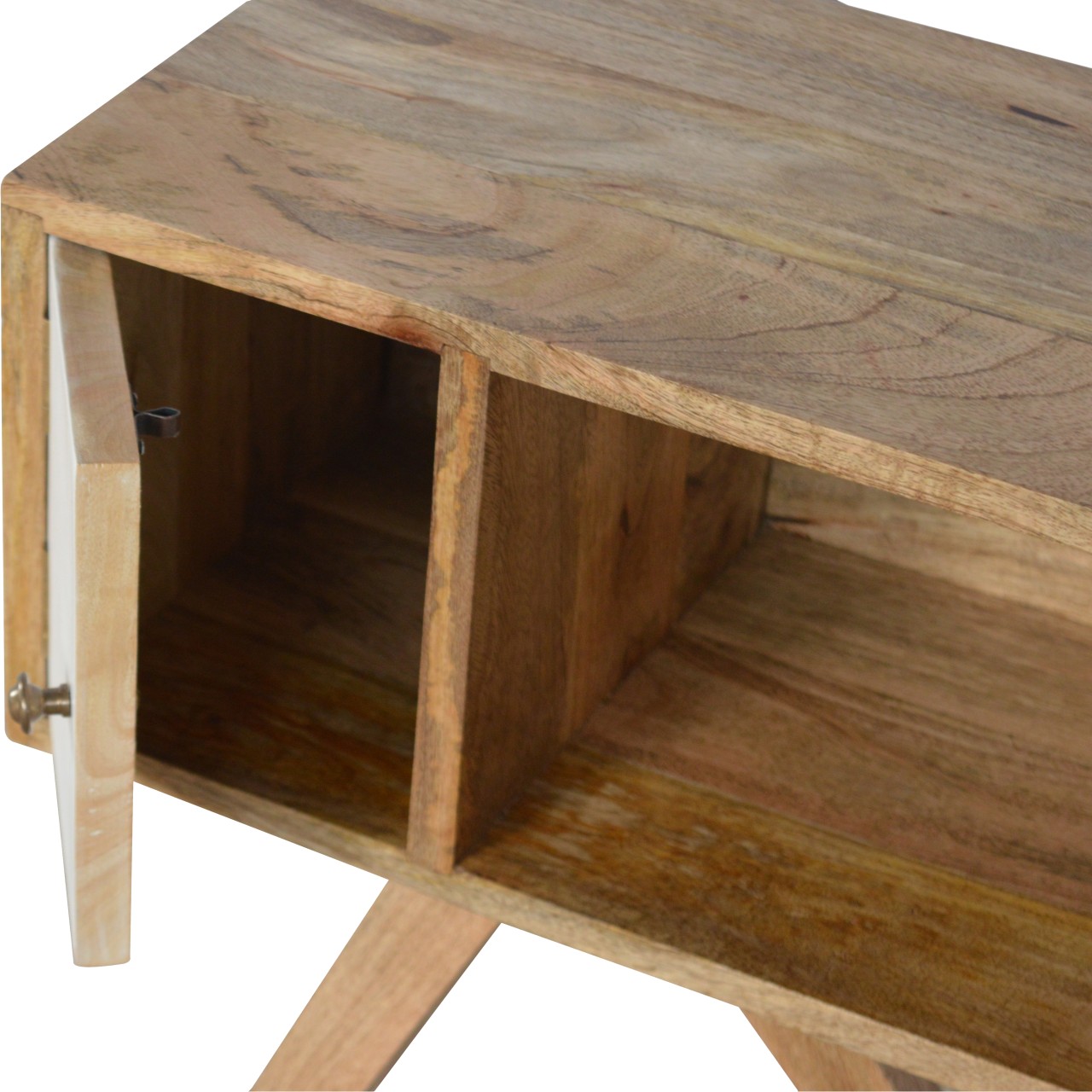 Solid Mango Wood Oak Finished Hand Painted 1 Door Tripod Bedside - Image 4
