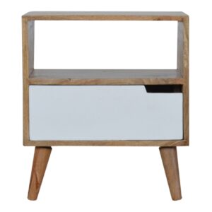 Solid Mango Wood Oak Finished 1 White Painted Drawer Open Slot Bedside