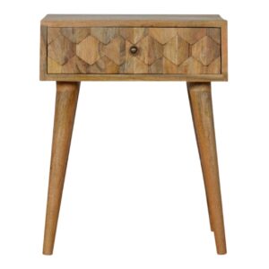 Solid Mango Wood Oak Finished 1 Drawer Pineapple Carved Oak Finished Bedside