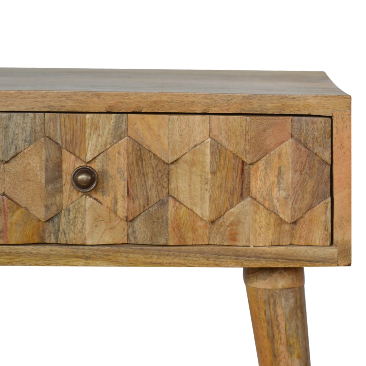 Solid Mango Wood Oak Finished 1 Drawer Pineapple Carved Oak Finished Bedside - Image 4