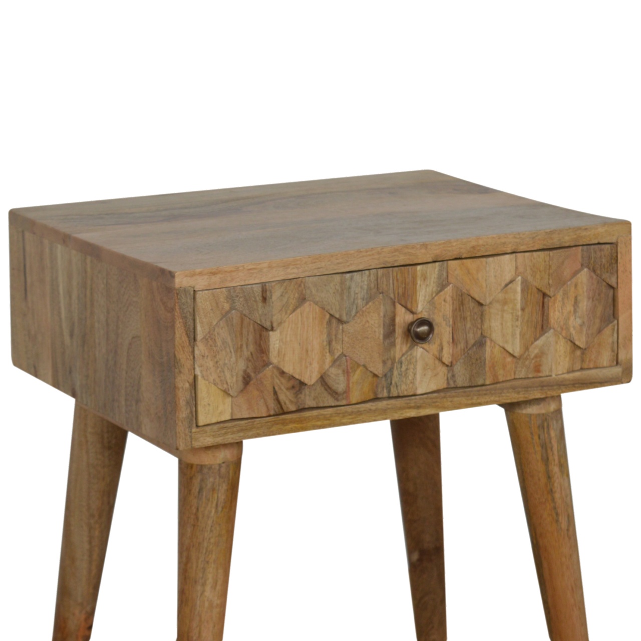 Solid Mango Wood Oak Finished 1 Drawer Pineapple Carved Oak Finished Bedside - Image 6