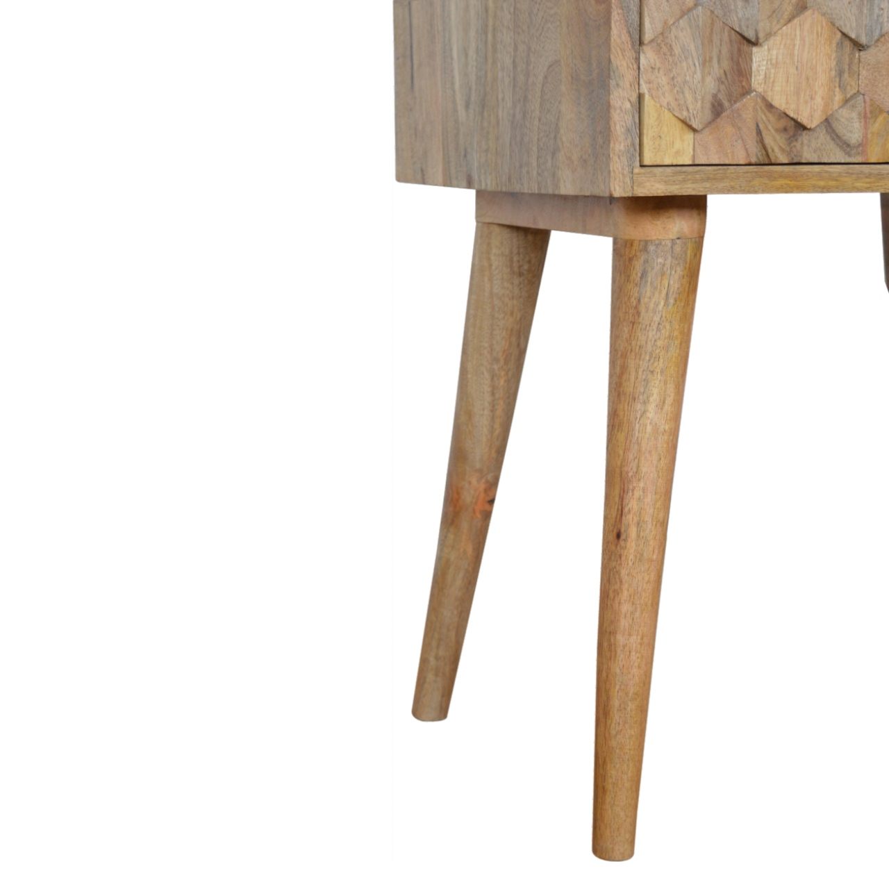 Solid Mango Wood Oak Finished 1 Drawer Pineapple Carved Oak Finished Bedside - Image 7