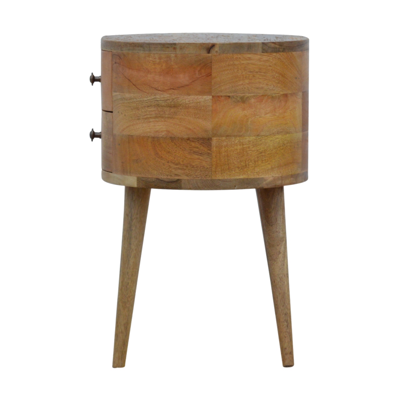 Solid Mango Wood Oak Finished Rounded Bedside Table - Image 7