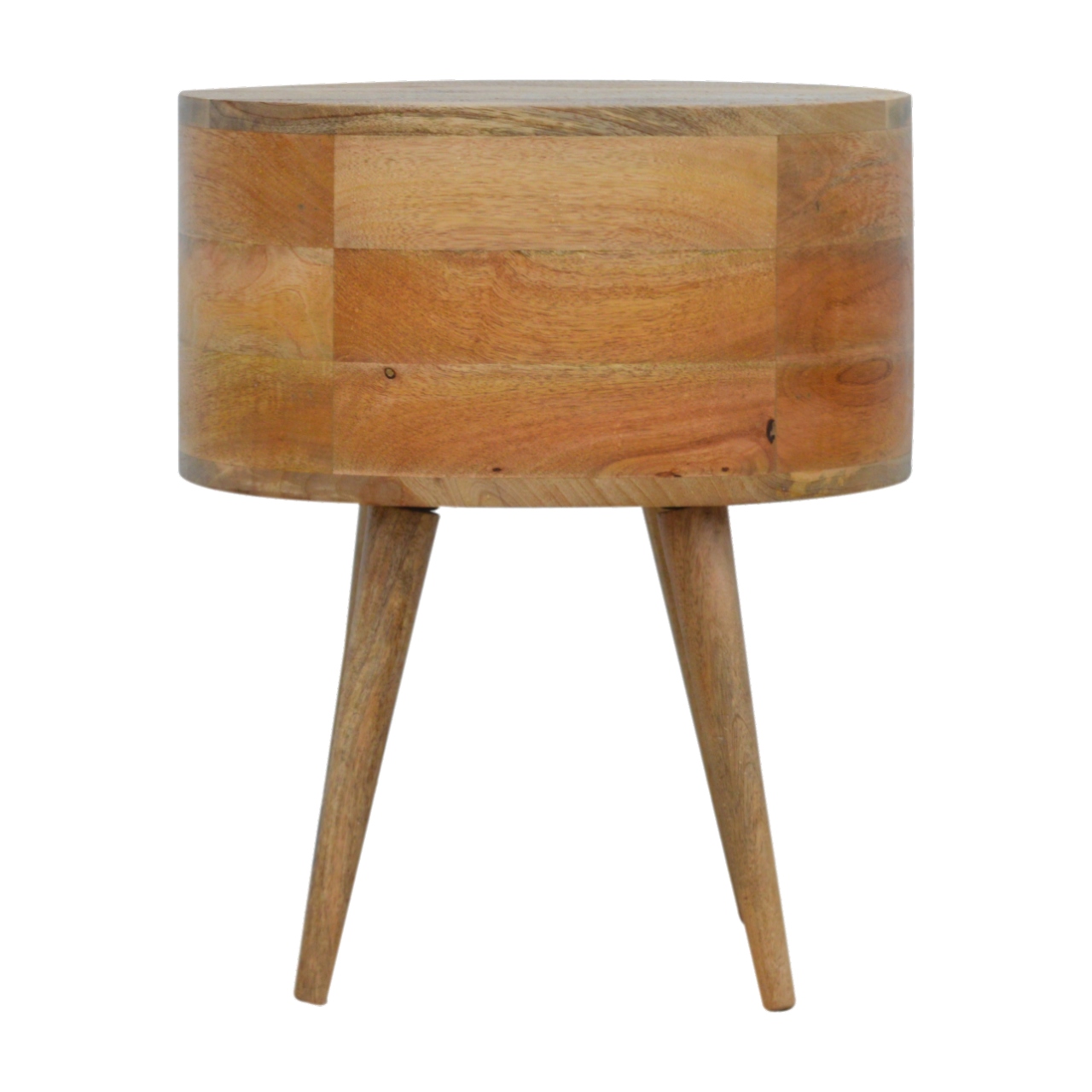 Solid Mango Wood Oak Finished Rounded Bedside Table - Image 8
