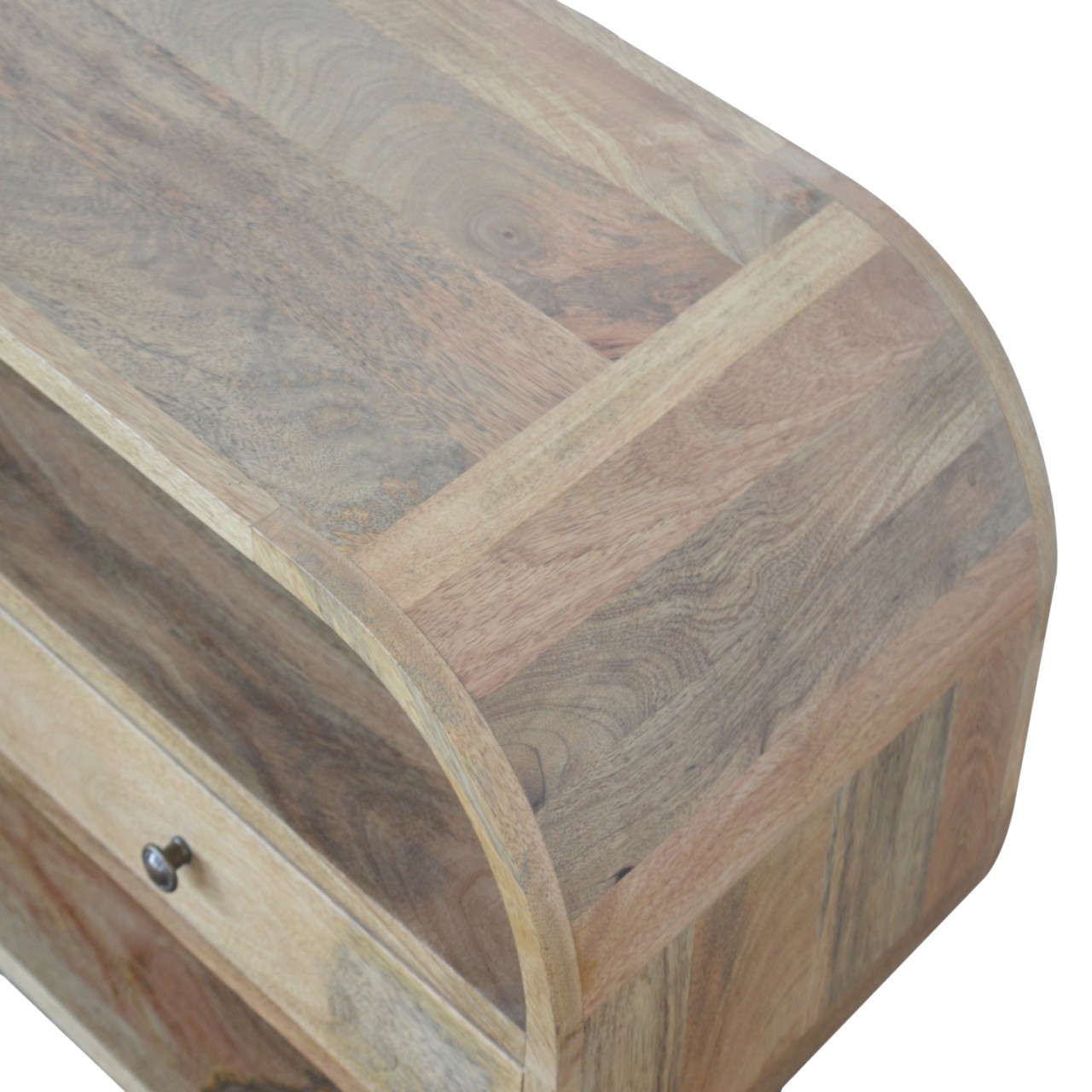Solid Mango Wood Oak Finished Circular Media Unit - Image 6