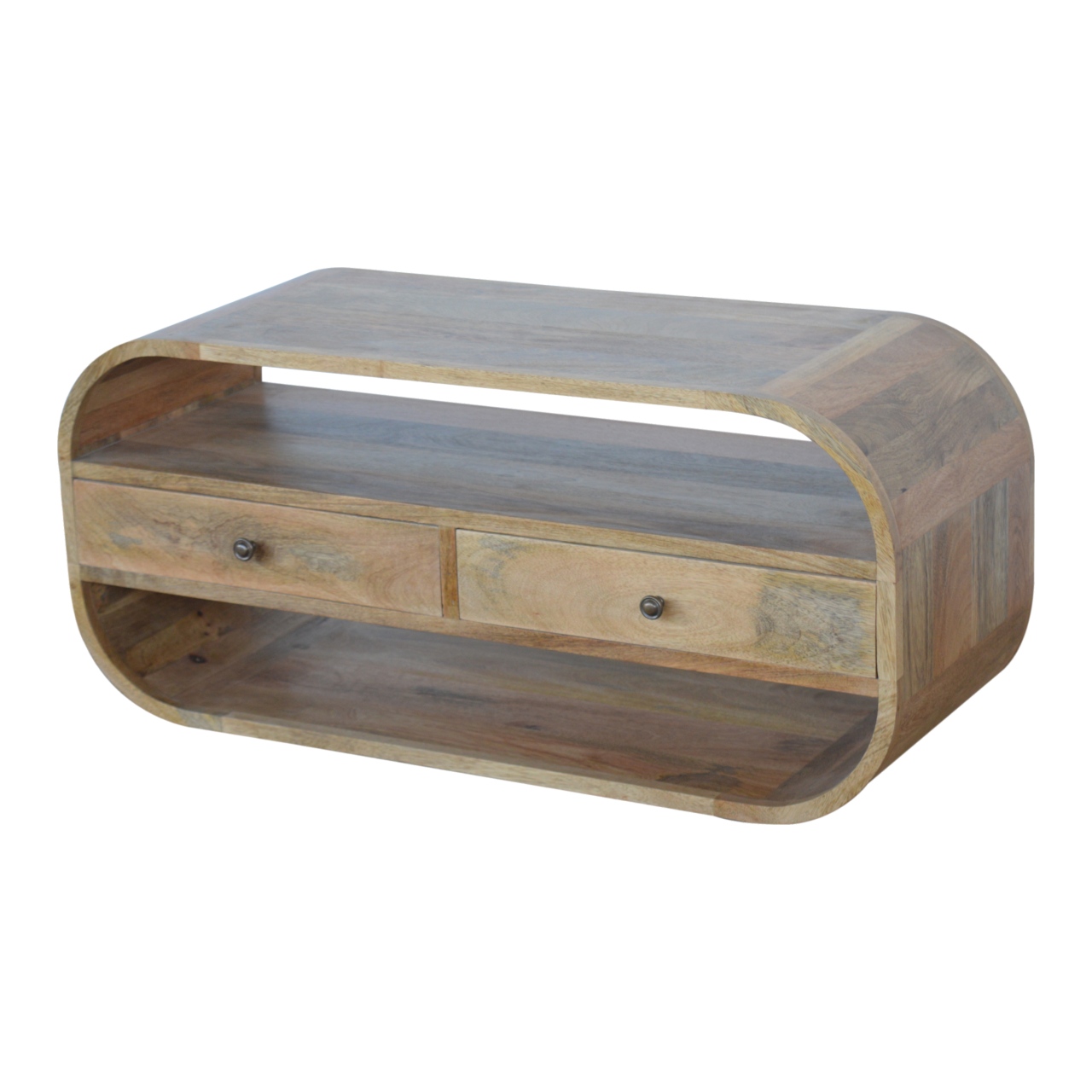 Solid Mango Wood Oak Finished Circular Media Unit - Image 3