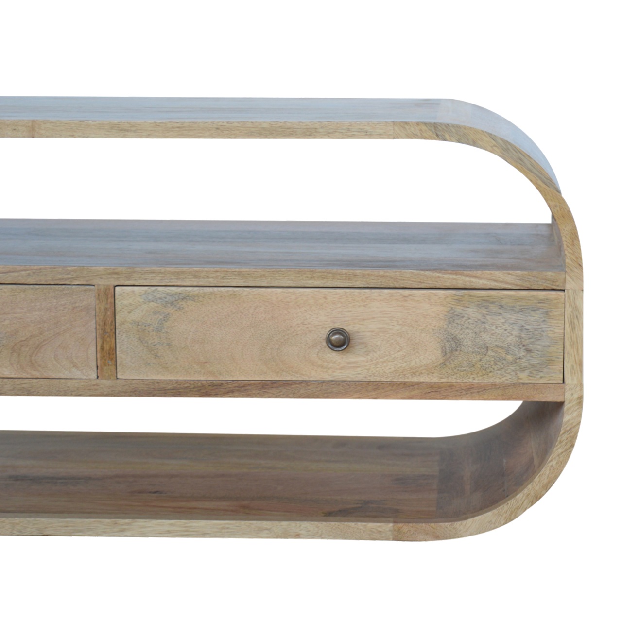 Solid Mango Wood Oak Finished Circular Media Unit - Image 5