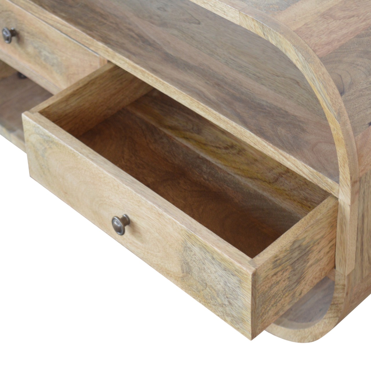Solid Mango Wood Oak Finished Circular Media Unit - Image 4