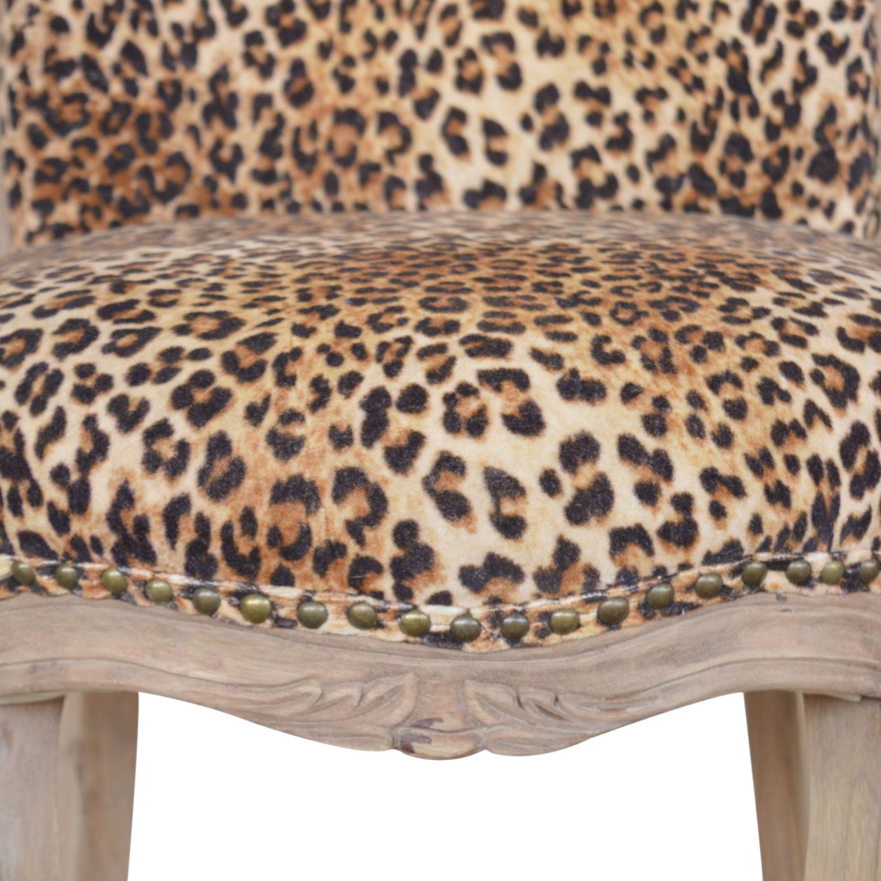 Solid Mango Wood Leopard Print Studded Chair with Cabriole Legs - Image 2