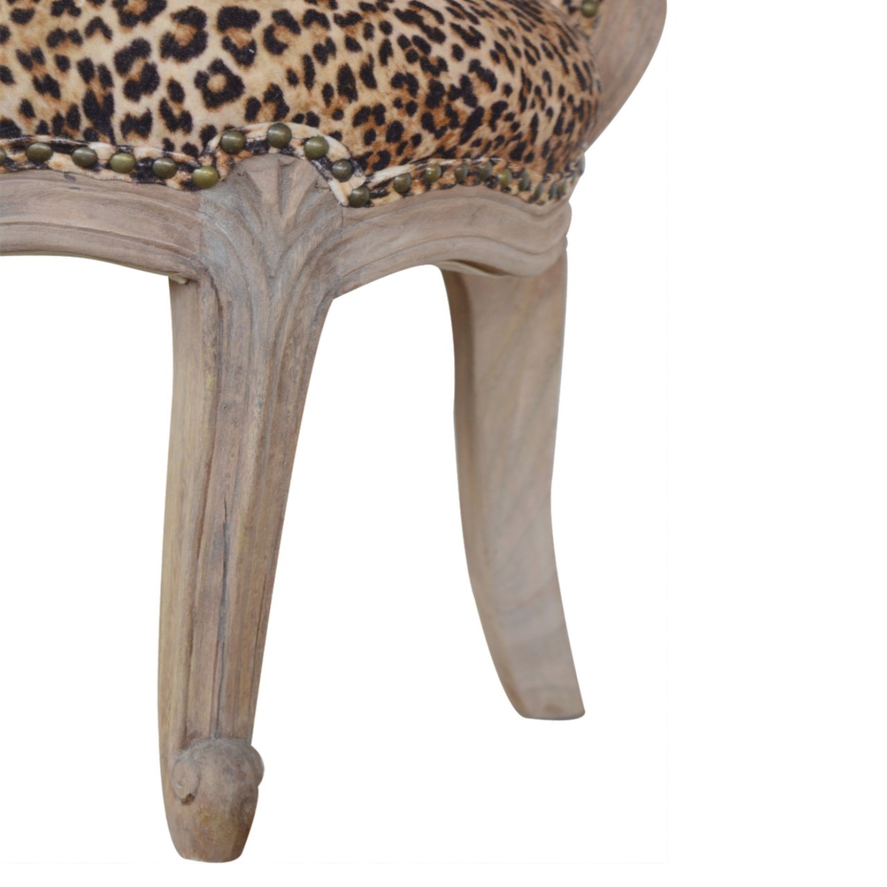 Solid Mango Wood Leopard Print Studded Chair with Cabriole Legs - Image 6