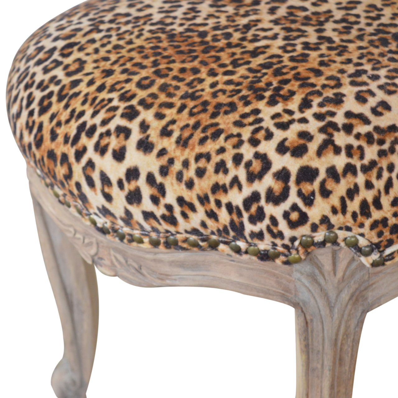 Solid Mango Wood Leopard Print Studded Chair with Cabriole Legs - Image 4