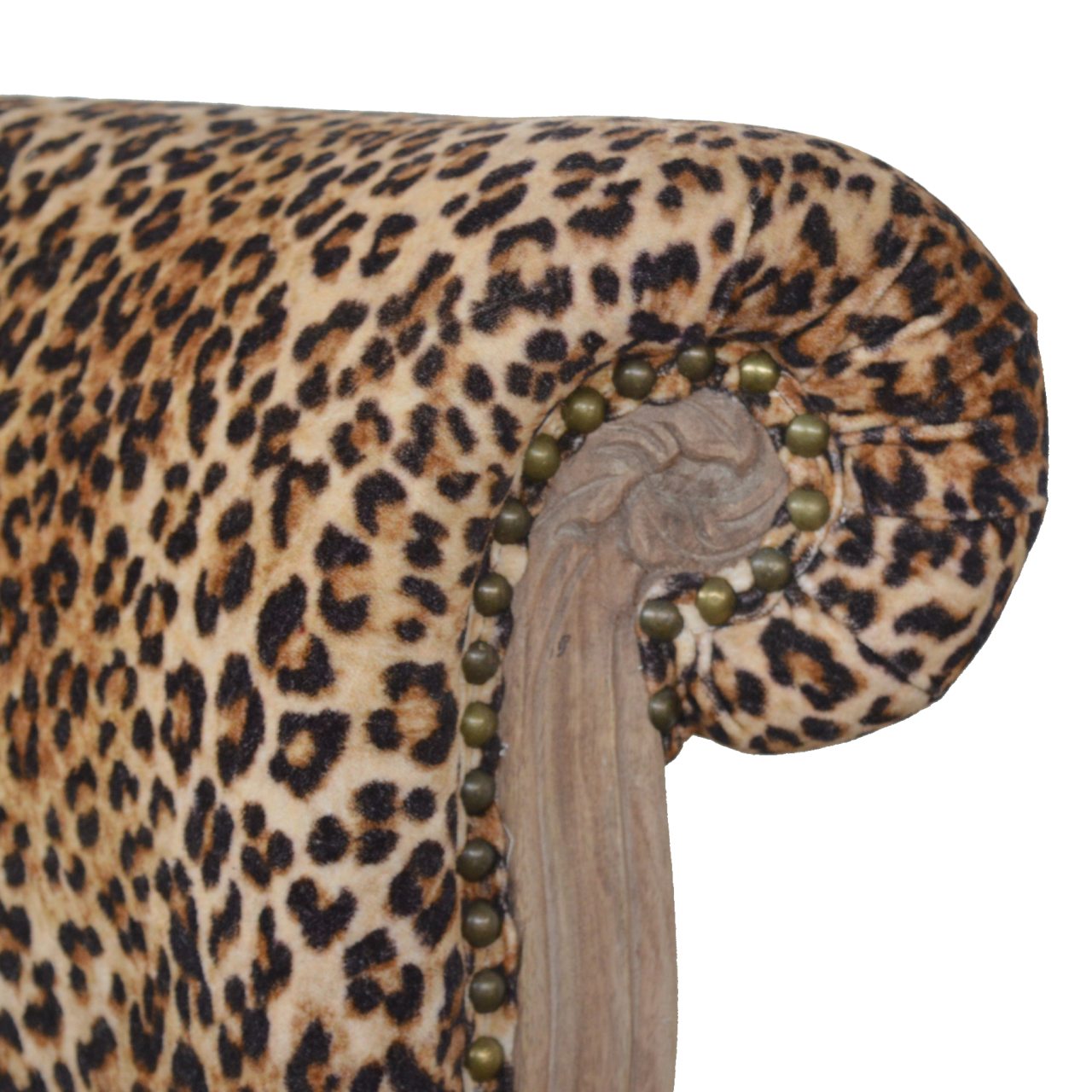 Solid Mango Wood Leopard Print Studded Chair with Cabriole Legs - Image 5