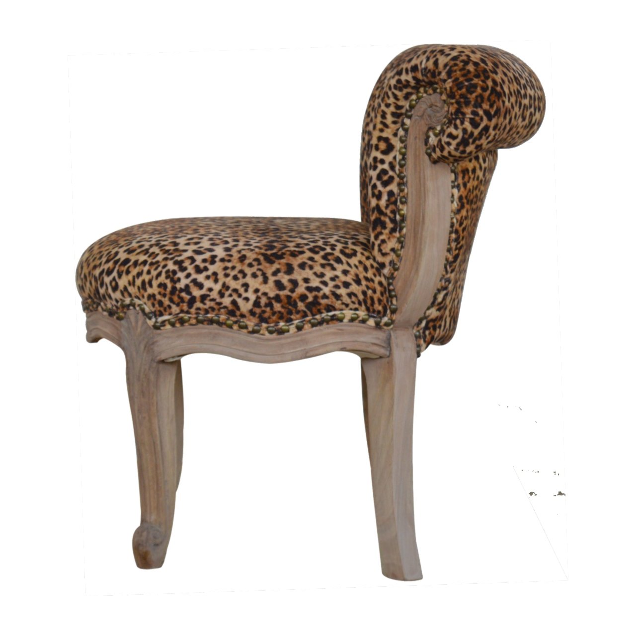 Solid Mango Wood Leopard Print Studded Chair with Cabriole Legs - Image 7