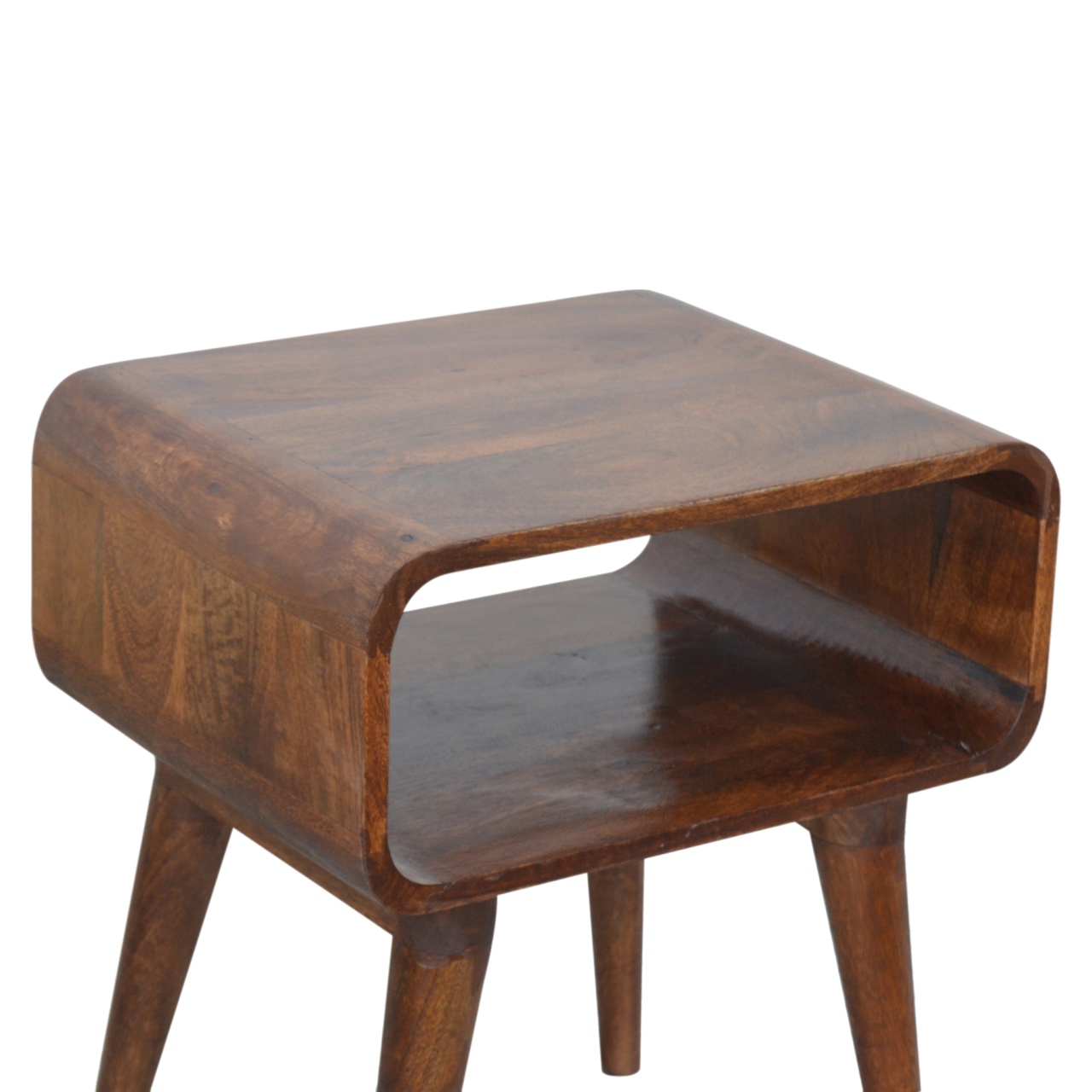 Solid Mango Wood Curved Open Chestnut Bedside - Image 4